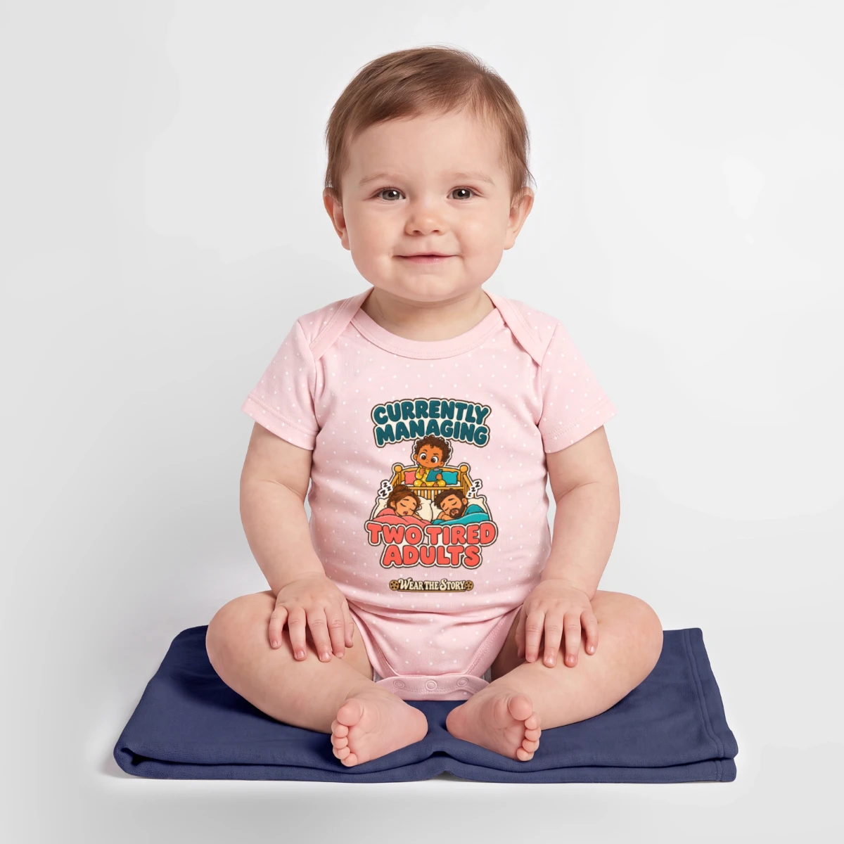 Kids' Premium Organic Short-Sleeve Bodysuit featuring Currently Managing Two Tired Adults