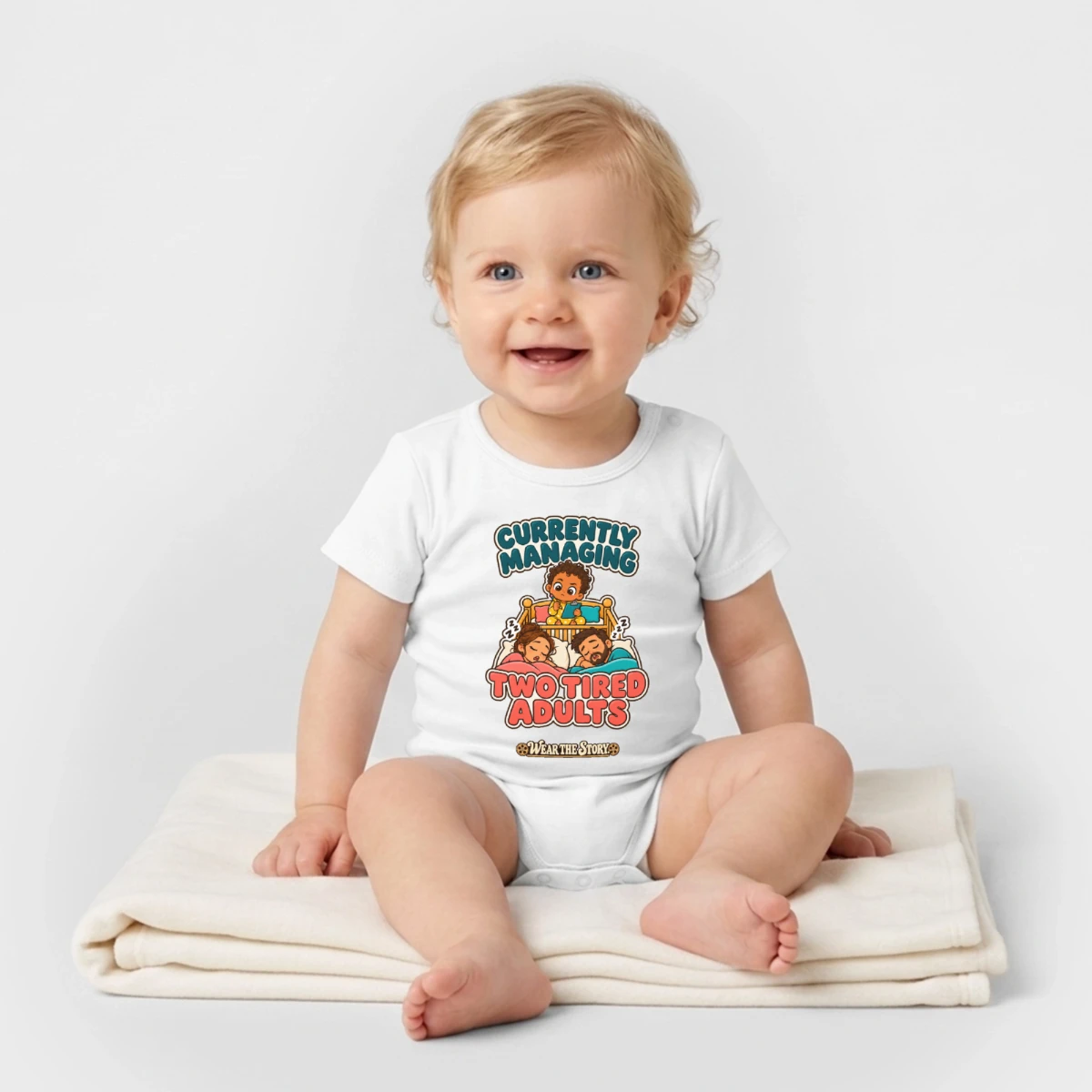 Baby Organic Short-Sleeve Bodysuit featuring Currently Managing Two Tired Adults
