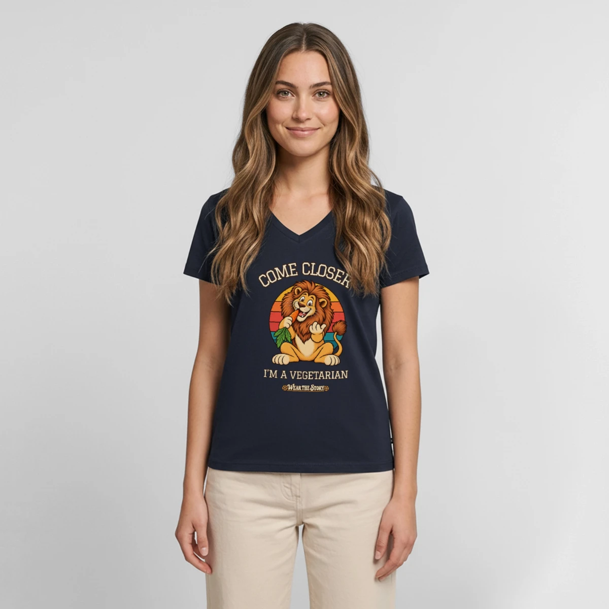 Women's Premium Organic V-Neck T-Shirt featuring Come Closer, I'm a Vegetarian