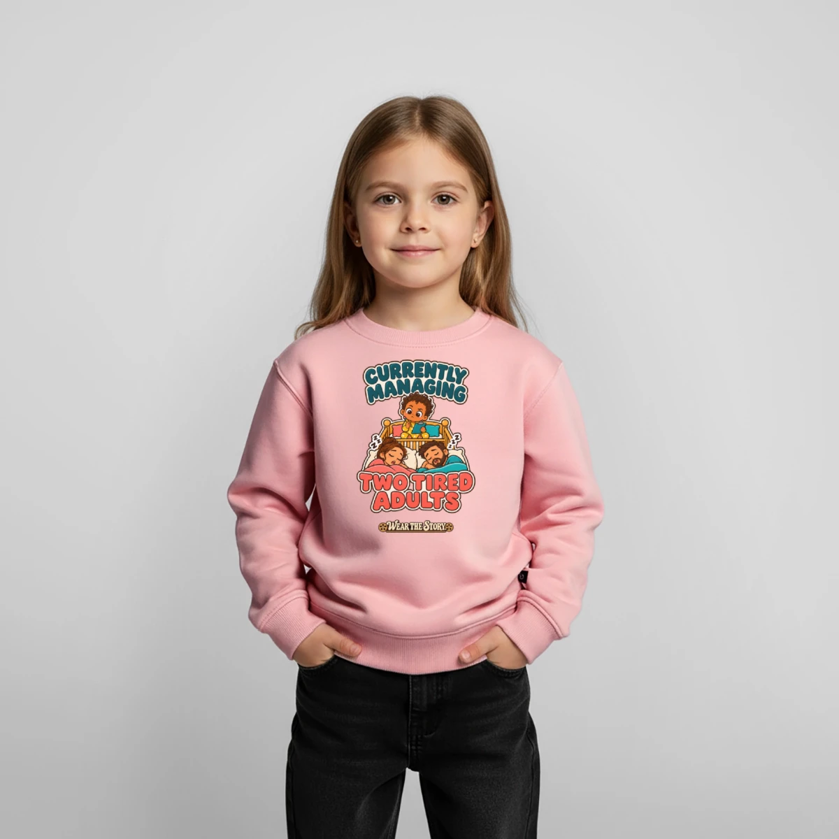 Kids' Premium Organic Sweatshirt featuring Currently Managing Two Tired Adults