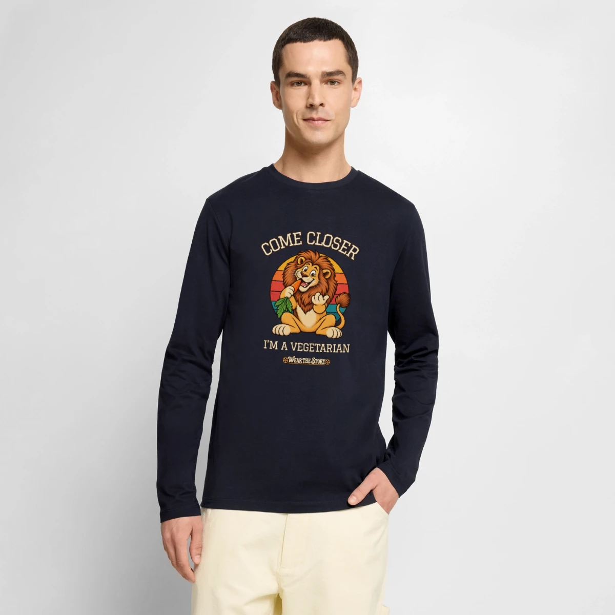 Men's Premium Organic Long Sleeve Shirt featuring Come Closer, I'm a Vegetarian