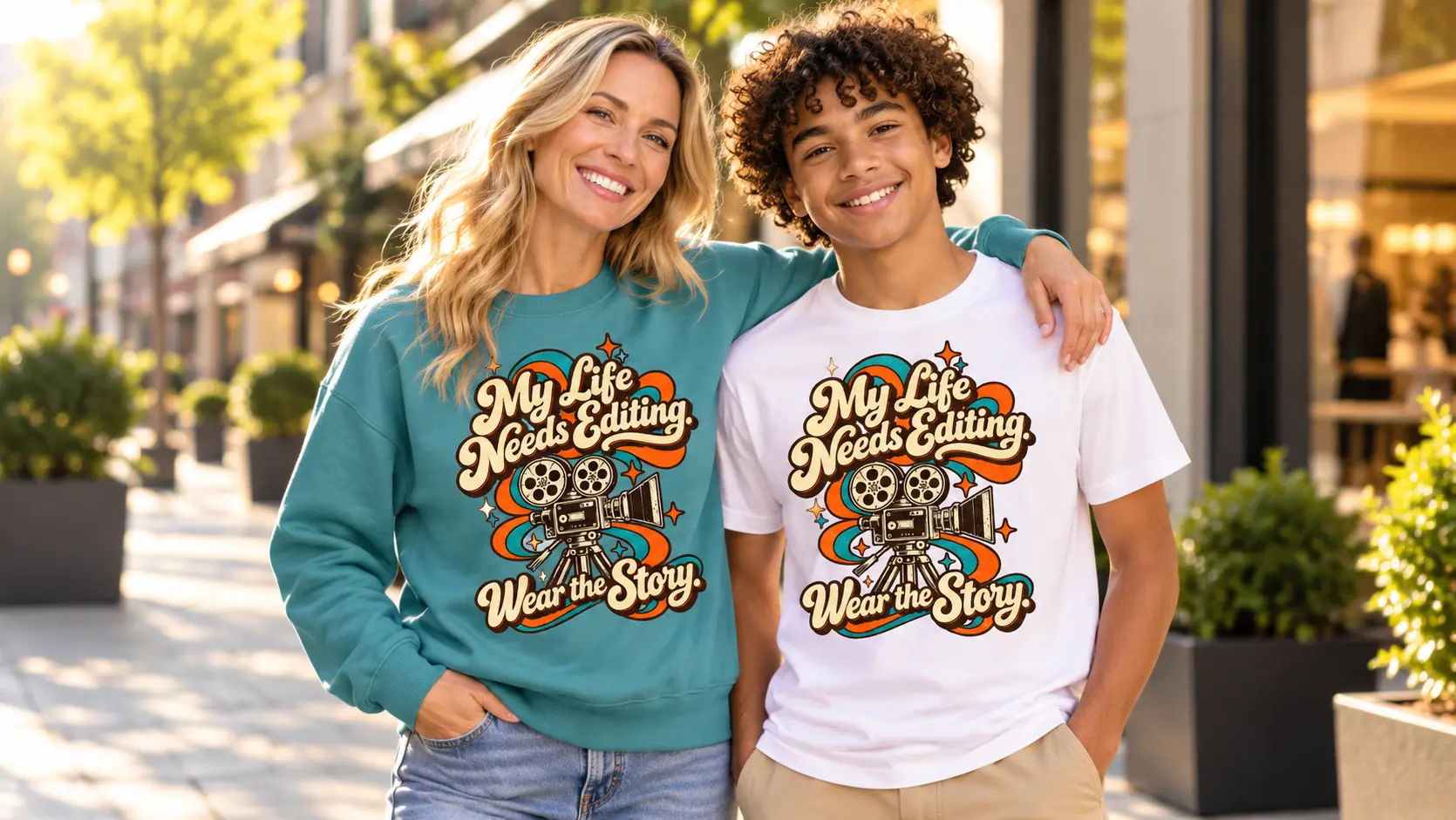 Adult models wearing Julz Storywear clothing